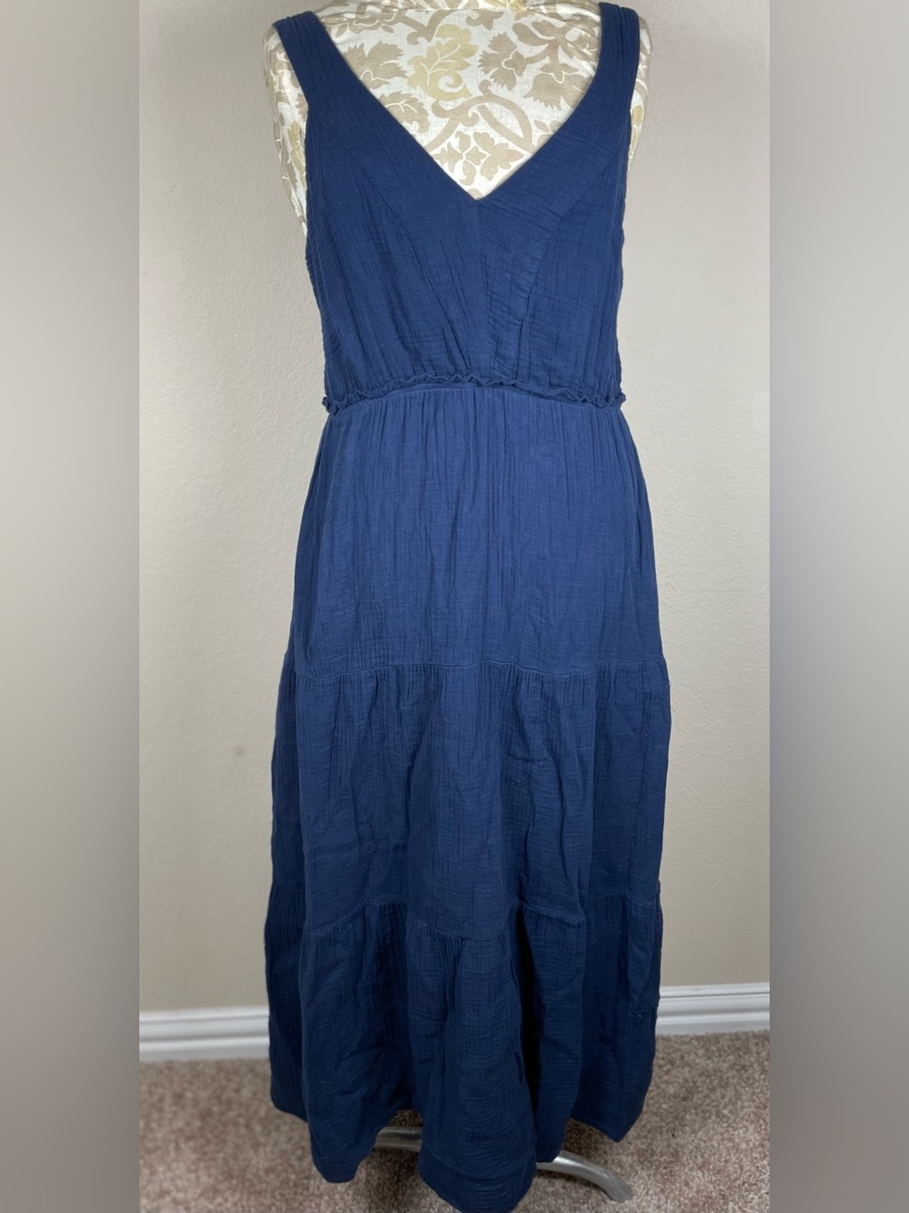 Steve Madden Navy Blue Tiered Maxi Dress | Sleeveless | 100% Cotton | XL